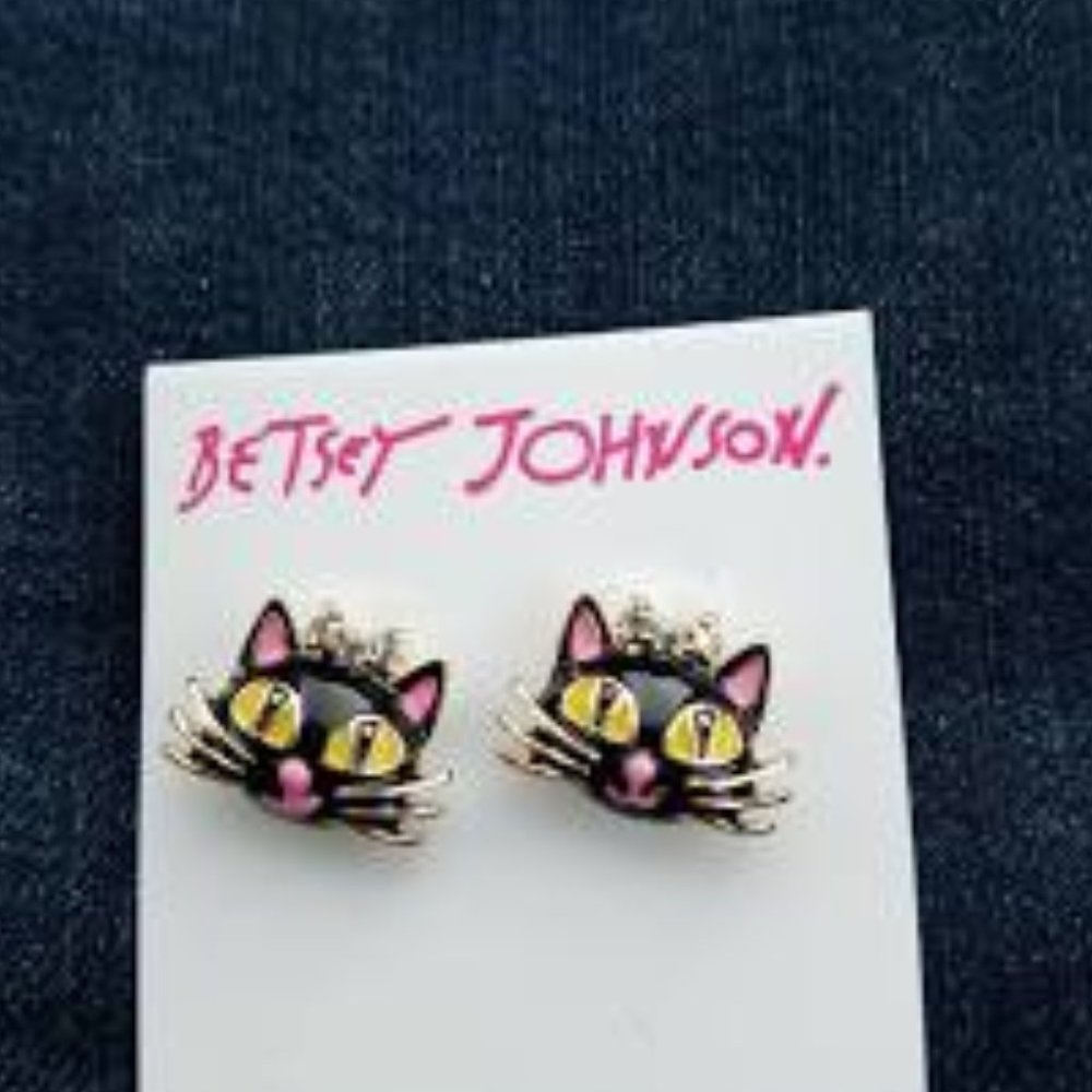 Betsey Johnson Cat Stud Earrings - Picture 3 of 4